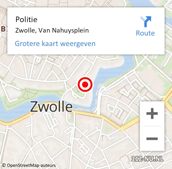 Locatie op kaart van de 112 melding: Politie Zwolle, Van Nahuysplein op 4 november 2023 01:46