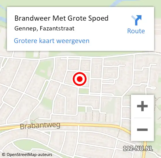 Locatie op kaart van de 112 melding: Brandweer Met Grote Spoed Naar Gennep, Fazantstraat op 4 november 2023 02:10