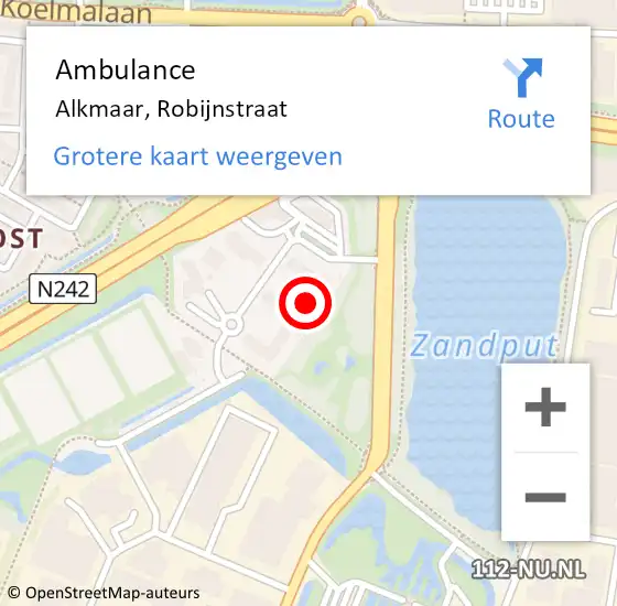 Locatie op kaart van de 112 melding: Ambulance Alkmaar, Robijnstraat op 4 november 2023 02:31