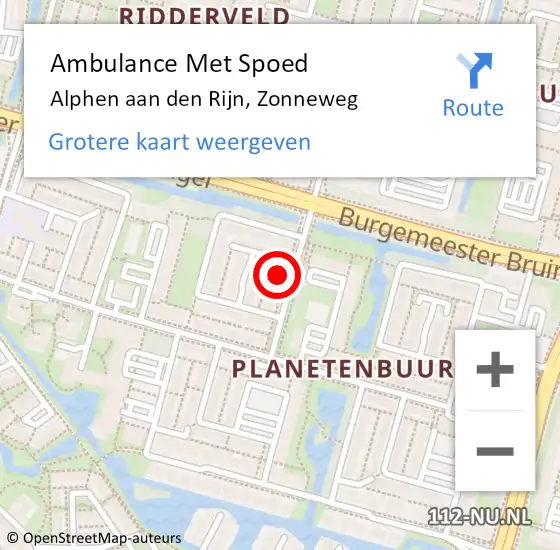 Locatie op kaart van de 112 melding: Ambulance Met Spoed Naar Alphen aan den Rijn, Zonneweg op 4 november 2023 02:38