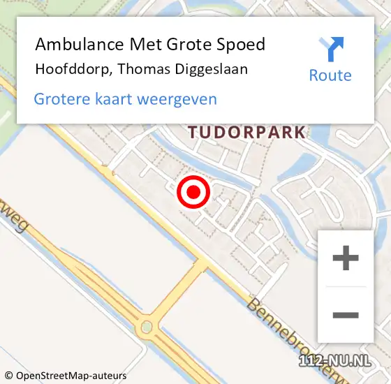 Locatie op kaart van de 112 melding: Ambulance Met Grote Spoed Naar Hoofddorp, Thomas Diggeslaan op 4 november 2023 02:42