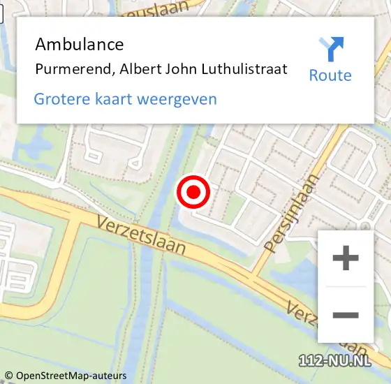 Locatie op kaart van de 112 melding: Ambulance Purmerend, Albert John Luthulistraat op 4 november 2023 03:00