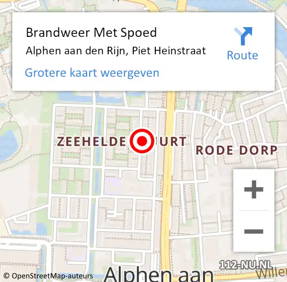 Locatie op kaart van de 112 melding: Brandweer Met Spoed Naar Alphen aan den Rijn, Piet Heinstraat op 4 november 2023 03:07