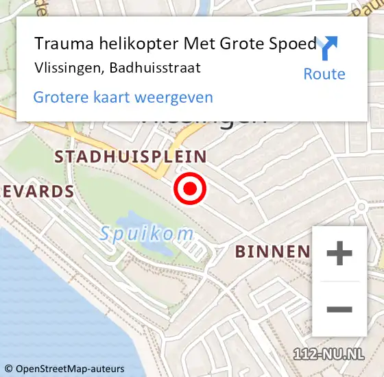 Locatie op kaart van de 112 melding: Trauma helikopter Met Grote Spoed Naar Vlissingen, Badhuisstraat op 4 november 2023 03:36