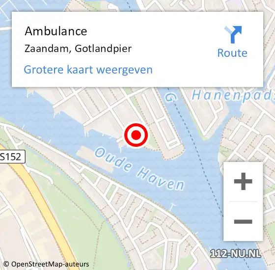 Locatie op kaart van de 112 melding: Ambulance Zaandam, Gotlandpier op 4 november 2023 04:37