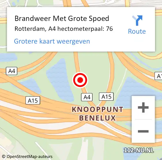 Locatie op kaart van de 112 melding: Brandweer Met Grote Spoed Naar Rotterdam, A4 hectometerpaal: 76 op 4 november 2023 04:38