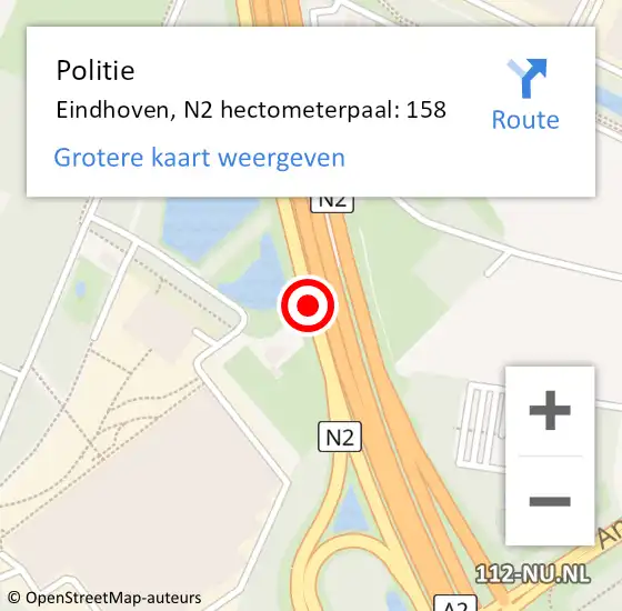 Locatie op kaart van de 112 melding: Politie Eindhoven, N2 hectometerpaal: 158 op 4 november 2023 05:34