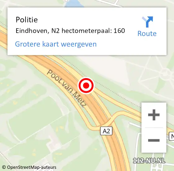 Locatie op kaart van de 112 melding: Politie Eindhoven, N2 hectometerpaal: 160 op 4 november 2023 05:43