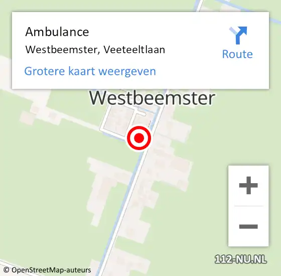 Locatie op kaart van de 112 melding: Ambulance Westbeemster, Veeteeltlaan op 9 september 2013 15:11