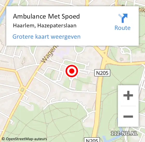 Locatie op kaart van de 112 melding: Ambulance Met Spoed Naar Haarlem, Hazepaterslaan op 4 november 2023 07:47