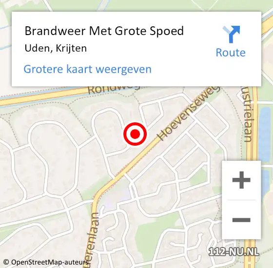 Locatie op kaart van de 112 melding: Brandweer Met Grote Spoed Naar Uden, Krijten op 4 november 2023 07:51