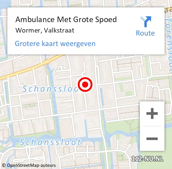 Locatie op kaart van de 112 melding: Ambulance Met Grote Spoed Naar Wormer, Valkstraat op 4 november 2023 08:17