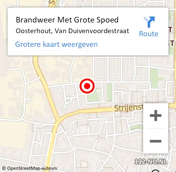 Locatie op kaart van de 112 melding: Brandweer Met Grote Spoed Naar Oosterhout, Van Duivenvoordestraat op 4 november 2023 08:45