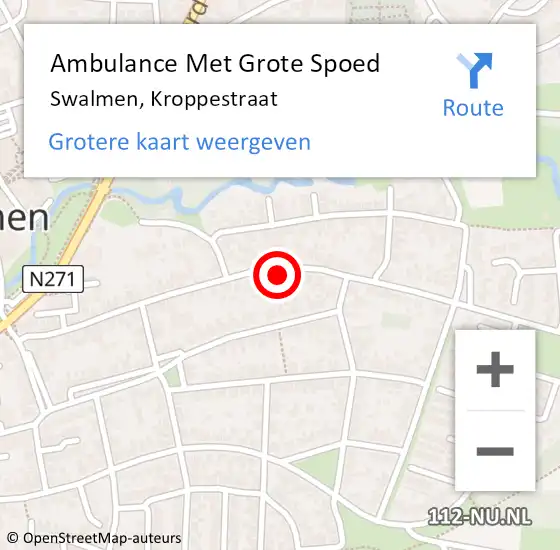 Locatie op kaart van de 112 melding: Ambulance Met Grote Spoed Naar Swalmen, Kroppestraat op 4 november 2023 09:00