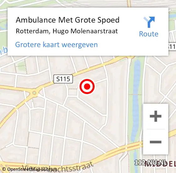 Locatie op kaart van de 112 melding: Ambulance Met Grote Spoed Naar Rotterdam, Hugo Molenaarstraat op 4 november 2023 10:08