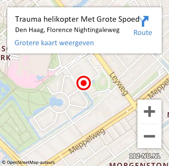 Locatie op kaart van de 112 melding: Trauma helikopter Met Grote Spoed Naar Den Haag, Florence Nightingaleweg op 4 november 2023 10:12