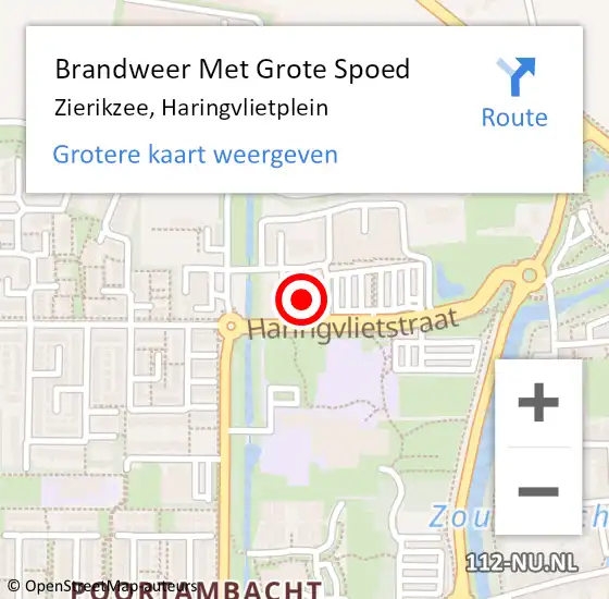 Locatie op kaart van de 112 melding: Brandweer Met Grote Spoed Naar Zierikzee, Haringvlietplein op 4 november 2023 10:16