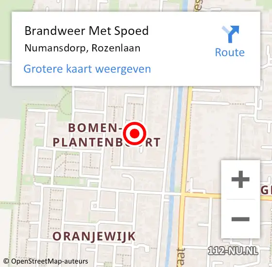 Locatie op kaart van de 112 melding: Brandweer Met Spoed Naar Numansdorp, Rozenlaan op 4 november 2023 10:27