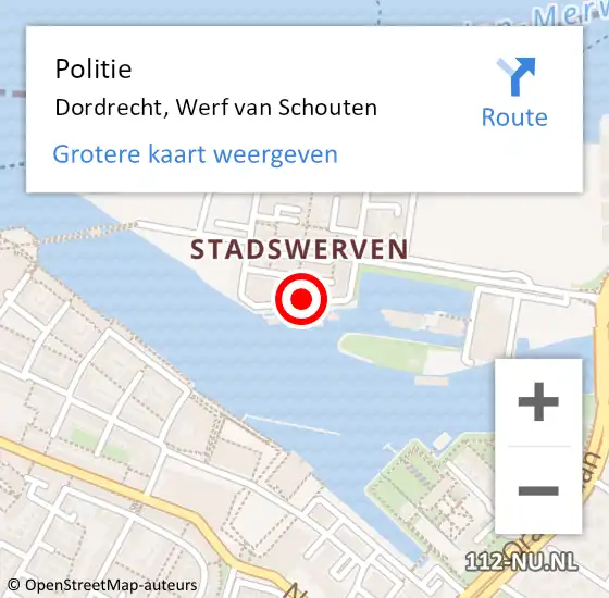 Locatie op kaart van de 112 melding: Politie Dordrecht, Werf van Schouten op 4 november 2023 12:13