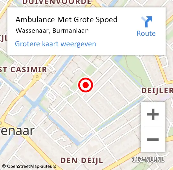 Locatie op kaart van de 112 melding: Ambulance Met Grote Spoed Naar Wassenaar, Burmanlaan op 4 november 2023 12:22
