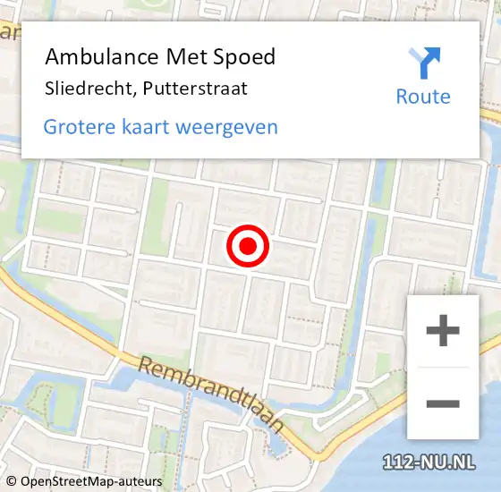 Locatie op kaart van de 112 melding: Ambulance Met Spoed Naar Sliedrecht, Putterstraat op 4 november 2023 13:10