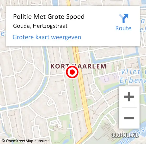 Locatie op kaart van de 112 melding: Politie Met Grote Spoed Naar Gouda, Hertzogstraat op 4 november 2023 13:16