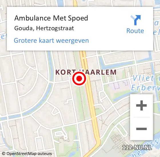 Locatie op kaart van de 112 melding: Ambulance Met Spoed Naar Gouda, Hertzogstraat op 4 november 2023 13:19