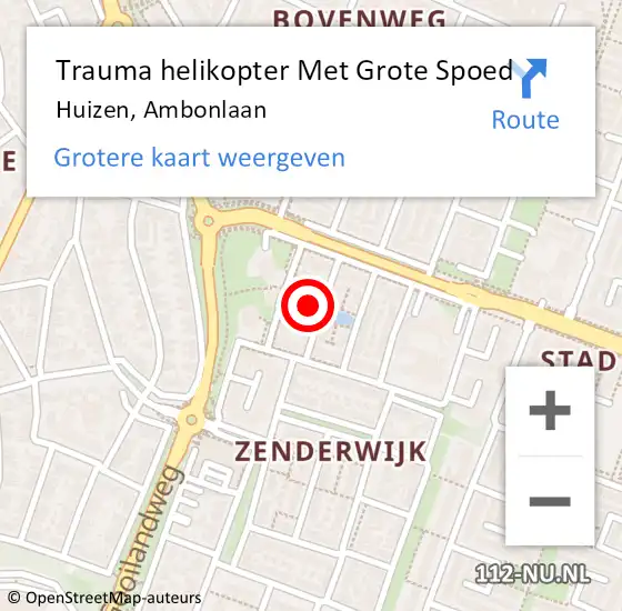 Locatie op kaart van de 112 melding: Trauma helikopter Met Grote Spoed Naar Huizen, Ambonlaan op 4 november 2023 13:44