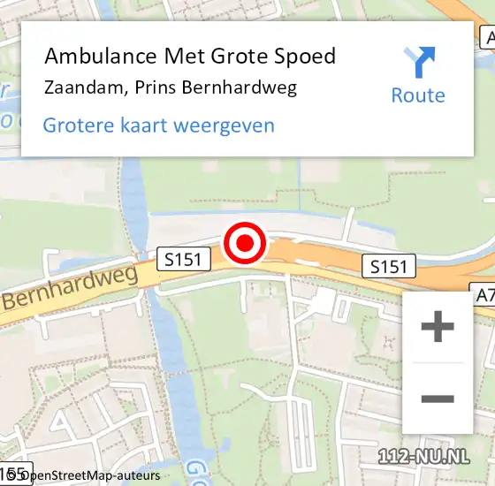 Locatie op kaart van de 112 melding: Ambulance Met Grote Spoed Naar Zaandam, Prins Bernhardweg op 4 november 2023 13:46