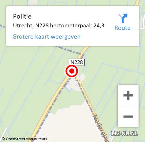 Locatie op kaart van de 112 melding: Politie Utrecht, N228 hectometerpaal: 24,3 op 4 november 2023 14:07