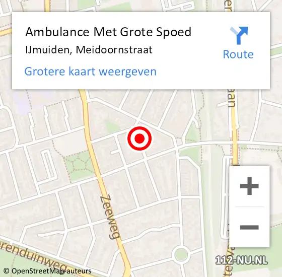 Locatie op kaart van de 112 melding: Ambulance Met Grote Spoed Naar IJmuiden, Meidoornstraat op 4 november 2023 14:12