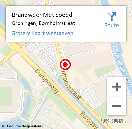 Locatie op kaart van de 112 melding: Brandweer Met Spoed Naar Groningen, Bornholmstraat op 4 november 2023 14:58