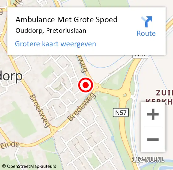 Locatie op kaart van de 112 melding: Ambulance Met Grote Spoed Naar Ouddorp, Pretoriuslaan op 4 november 2023 15:19