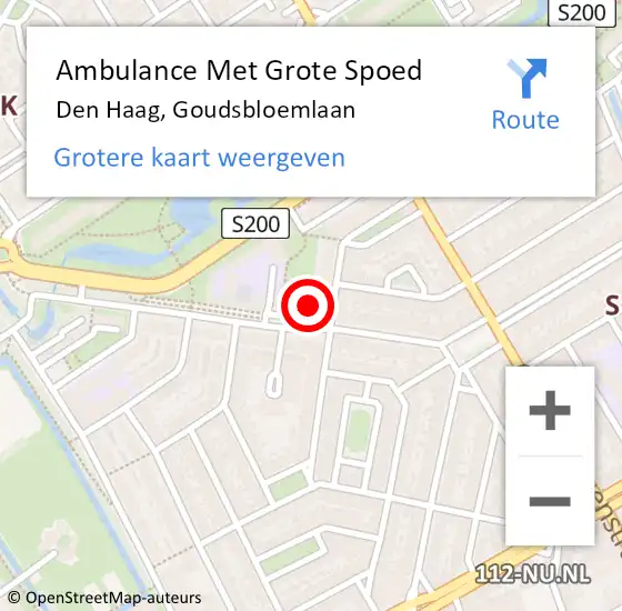 Locatie op kaart van de 112 melding: Ambulance Met Grote Spoed Naar Den Haag, Goudsbloemlaan op 4 november 2023 15:31