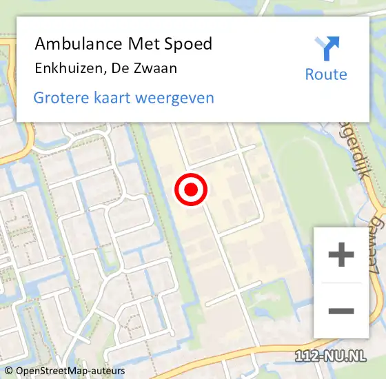 Locatie op kaart van de 112 melding: Ambulance Met Spoed Naar Enkhuizen, De Zwaan op 14 oktober 2013 13:49