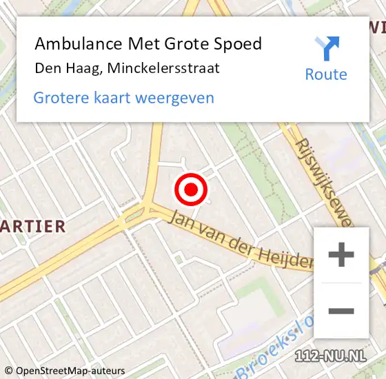 Locatie op kaart van de 112 melding: Ambulance Met Grote Spoed Naar Den Haag, Minckelersstraat op 4 november 2023 15:57