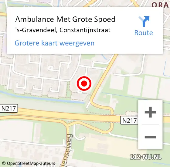 Locatie op kaart van de 112 melding: Ambulance Met Grote Spoed Naar 's-Gravendeel, Constantijnstraat op 4 november 2023 16:07