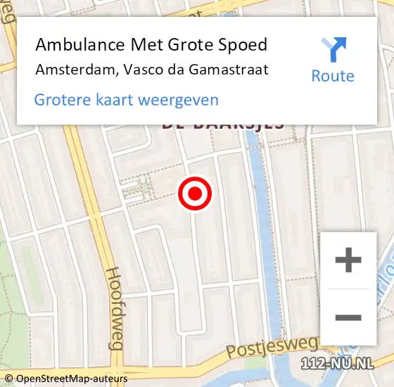 Locatie op kaart van de 112 melding: Ambulance Met Grote Spoed Naar Amsterdam, Vasco da Gamastraat op 4 november 2023 16:19