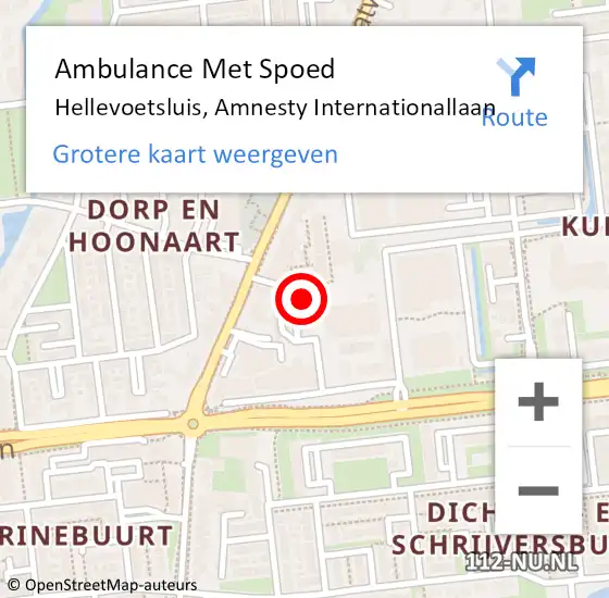 Locatie op kaart van de 112 melding: Ambulance Met Spoed Naar Hellevoetsluis, Amnesty Internationallaan op 4 november 2023 16:23