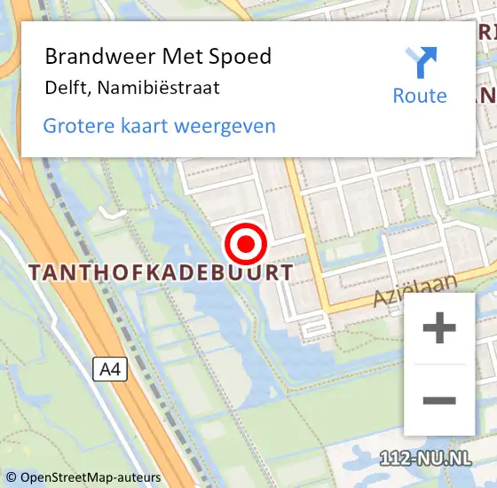 Locatie op kaart van de 112 melding: Brandweer Met Spoed Naar Delft, Namibiëstraat op 4 november 2023 16:33