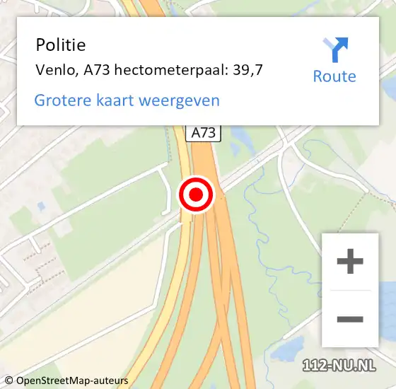 Locatie op kaart van de 112 melding: Politie Venlo, A73 hectometerpaal: 39,7 op 4 november 2023 17:18