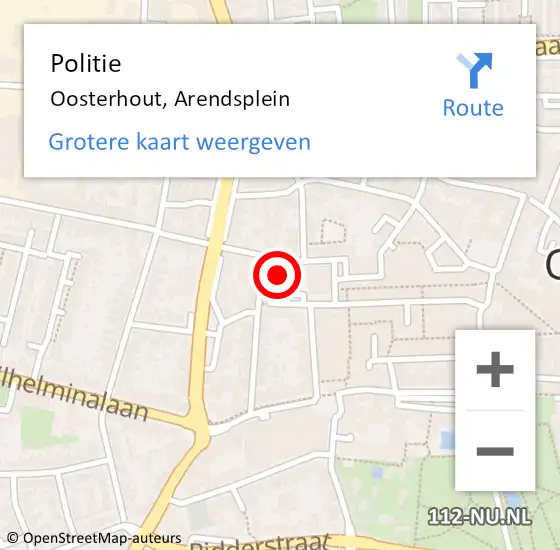 Locatie op kaart van de 112 melding: Politie Oosterhout, Arendsplein op 4 november 2023 17:30