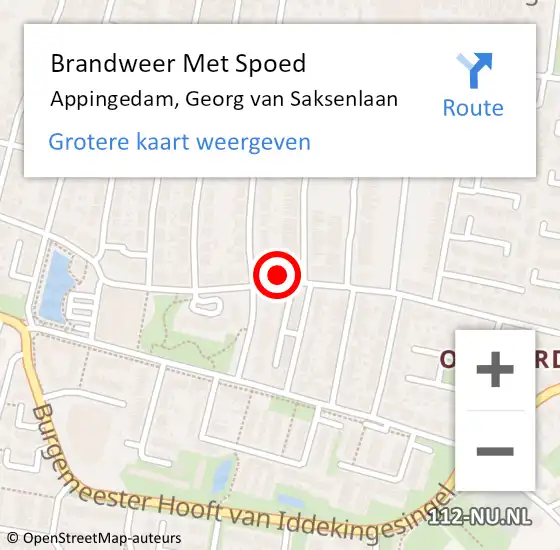 Locatie op kaart van de 112 melding: Brandweer Met Spoed Naar Appingedam, Georg van Saksenlaan op 4 november 2023 17:36