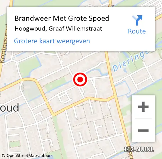 Locatie op kaart van de 112 melding: Brandweer Met Grote Spoed Naar Hoogwoud, Graaf Willemstraat op 4 november 2023 17:44