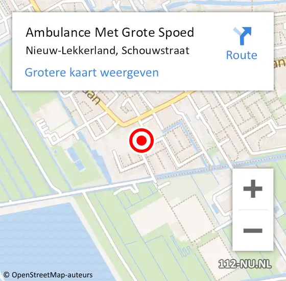 Locatie op kaart van de 112 melding: Ambulance Met Grote Spoed Naar Nieuw-Lekkerland, Schouwstraat op 4 november 2023 17:52