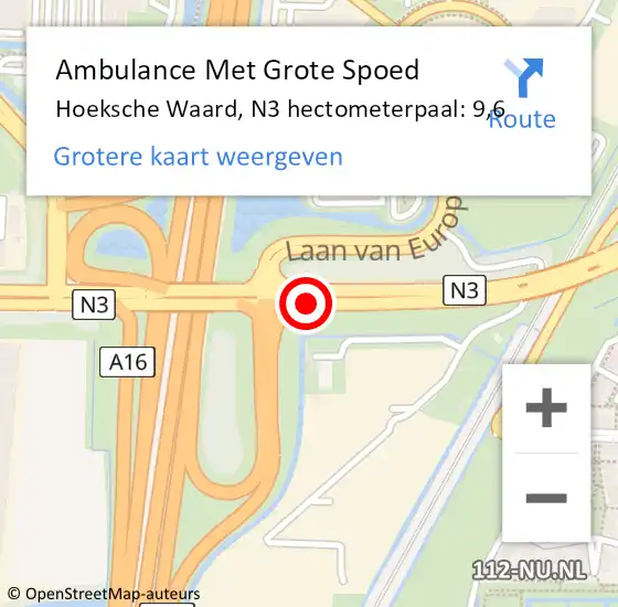 Locatie op kaart van de 112 melding: Ambulance Met Grote Spoed Naar Hoeksche Waard, N3 hectometerpaal: 9,6 op 4 november 2023 17:55