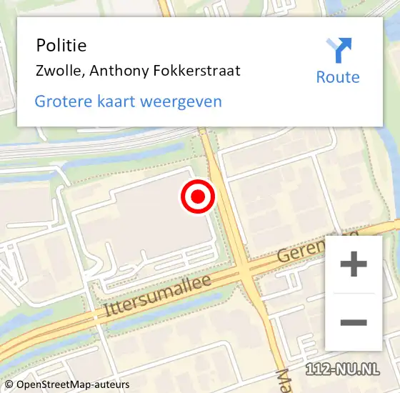 Locatie op kaart van de 112 melding: Politie Zwolle, Anthony Fokkerstraat op 4 november 2023 18:00