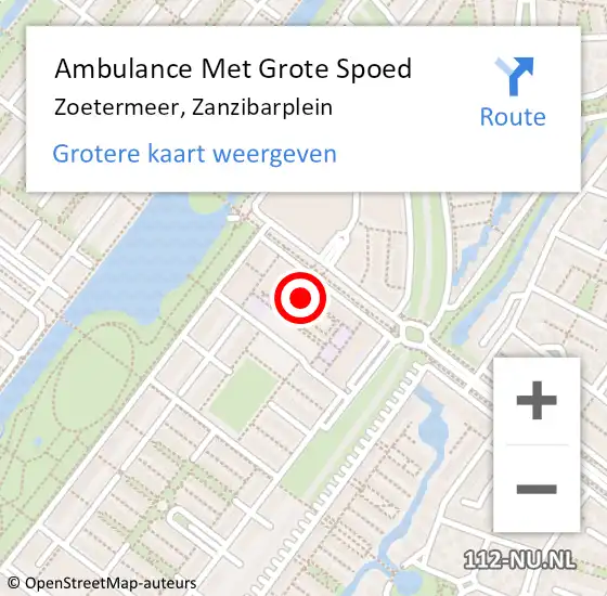 Locatie op kaart van de 112 melding: Ambulance Met Grote Spoed Naar Zoetermeer, Zanzibarplein op 4 november 2023 18:05