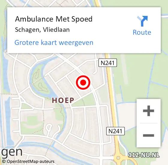 Locatie op kaart van de 112 melding: Ambulance Met Spoed Naar Schagen, Vliedlaan op 4 november 2023 18:07