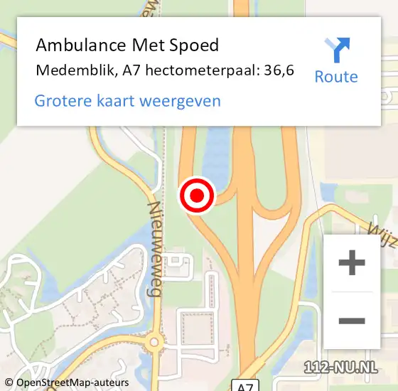 Locatie op kaart van de 112 melding: Ambulance Met Spoed Naar Medemblik, A7 hectometerpaal: 36,6 op 4 november 2023 18:24